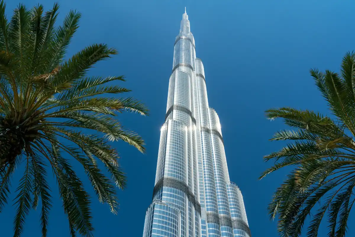 Image of the Burj Khalifa at night with amazing lighting in the city of Dubai